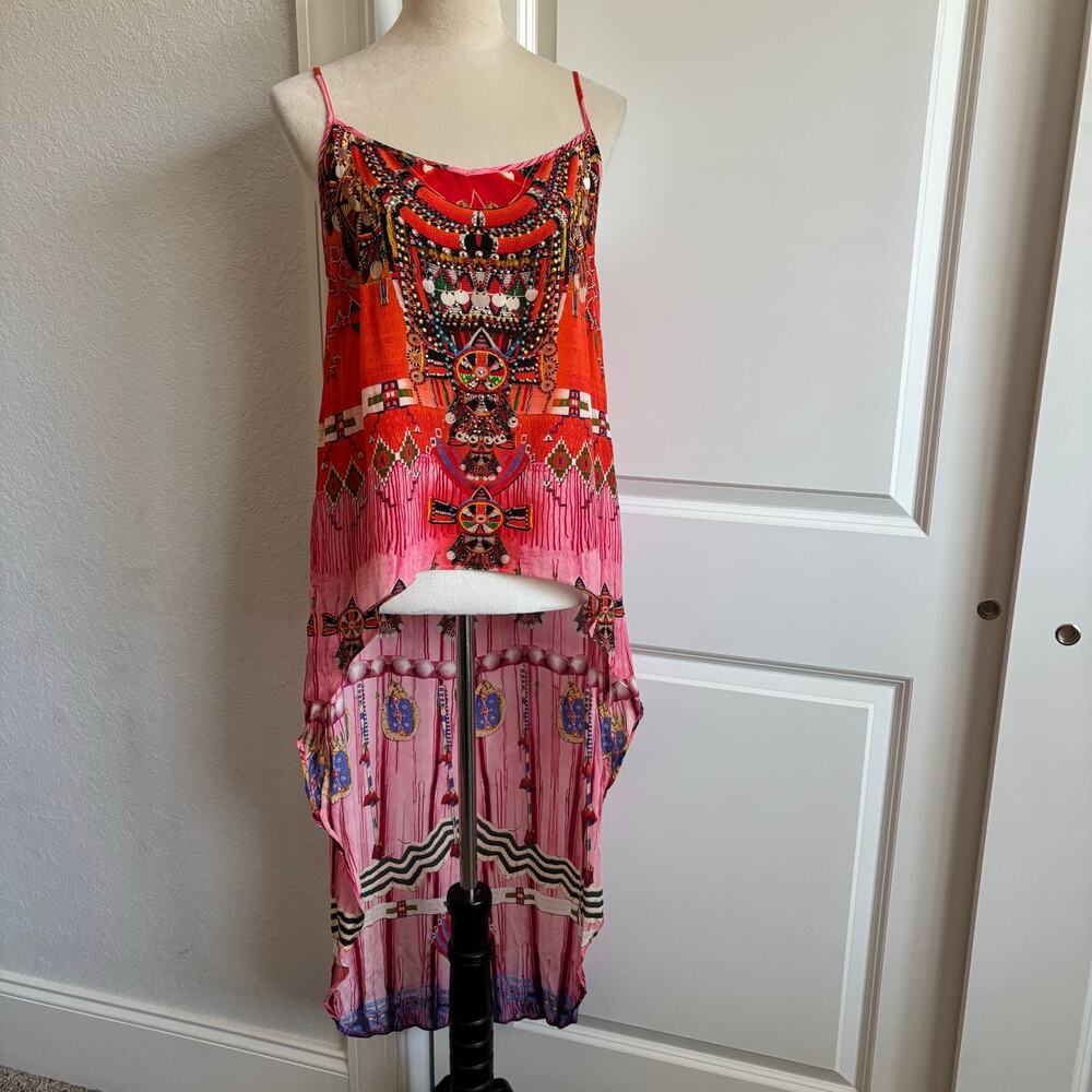 Shahida Parides Navajo High-low Dress Red Southwestern Tribal Embellished - Picture 2 of 13